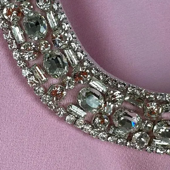 NWT 598 Retrofete Bexley Beaded Crystal Pink Mini Dress Embellished Large - Picture 4 of 14